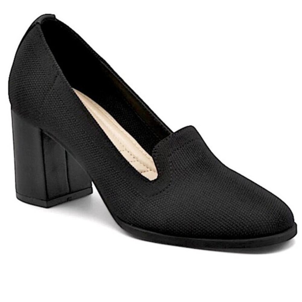Adrienne Vittadini Brittiny Black Knit Loafer Pumps Block Heel Size 7 classic
